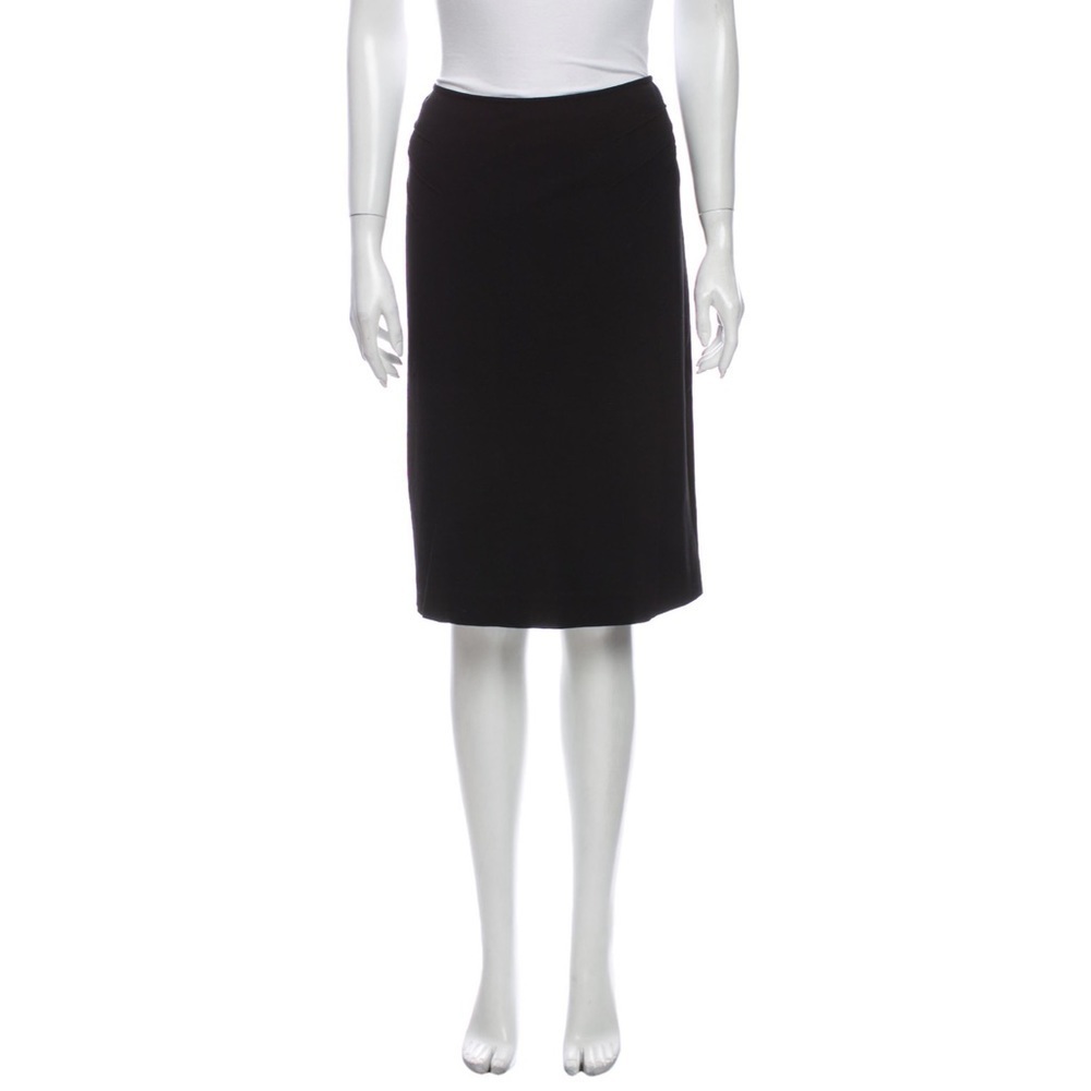 Lafayette 148 Black Exposed Stitch Darting Knee Length Viscose Blend Skirt Sz 4